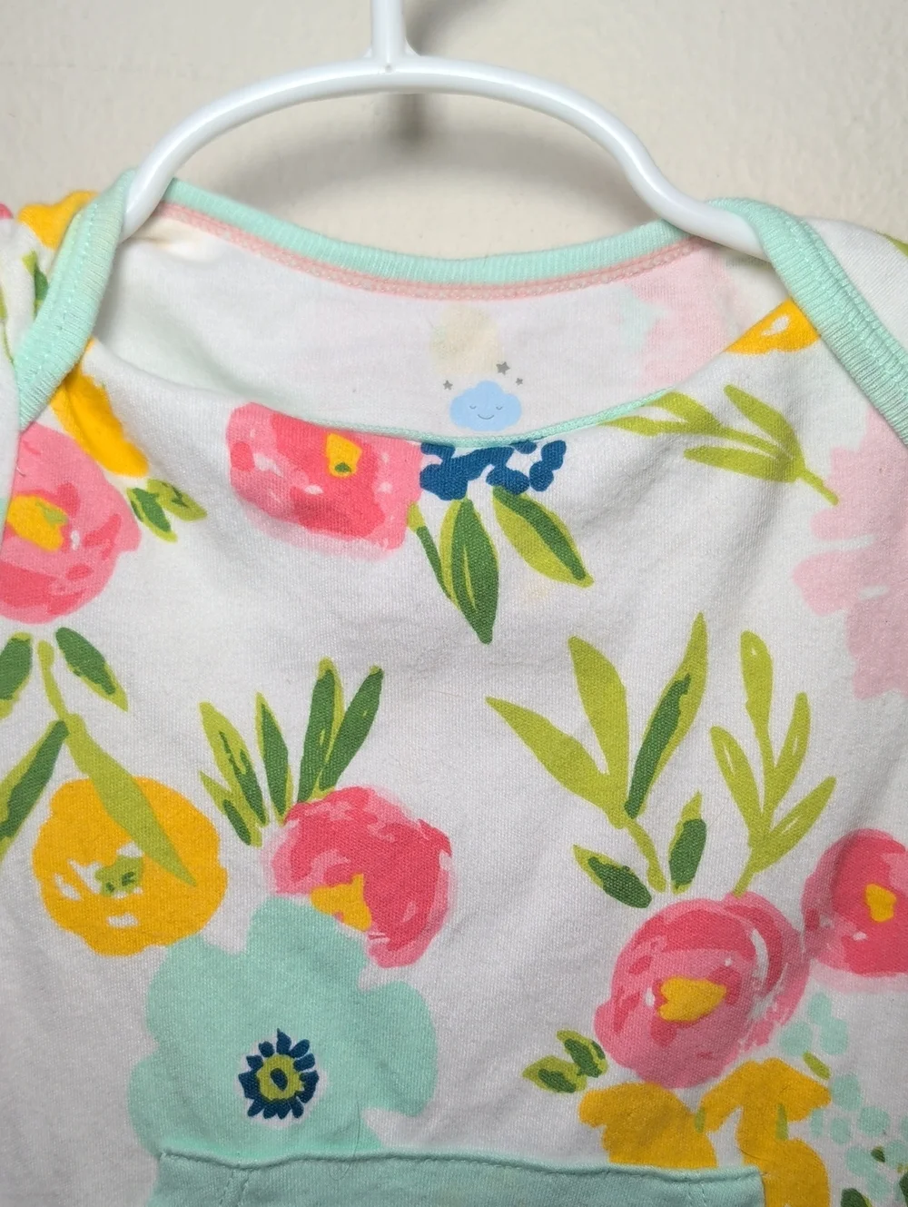 Cloud Island Watercolor Floral Romper White Pink Green 100% Cotton Size 3-6M